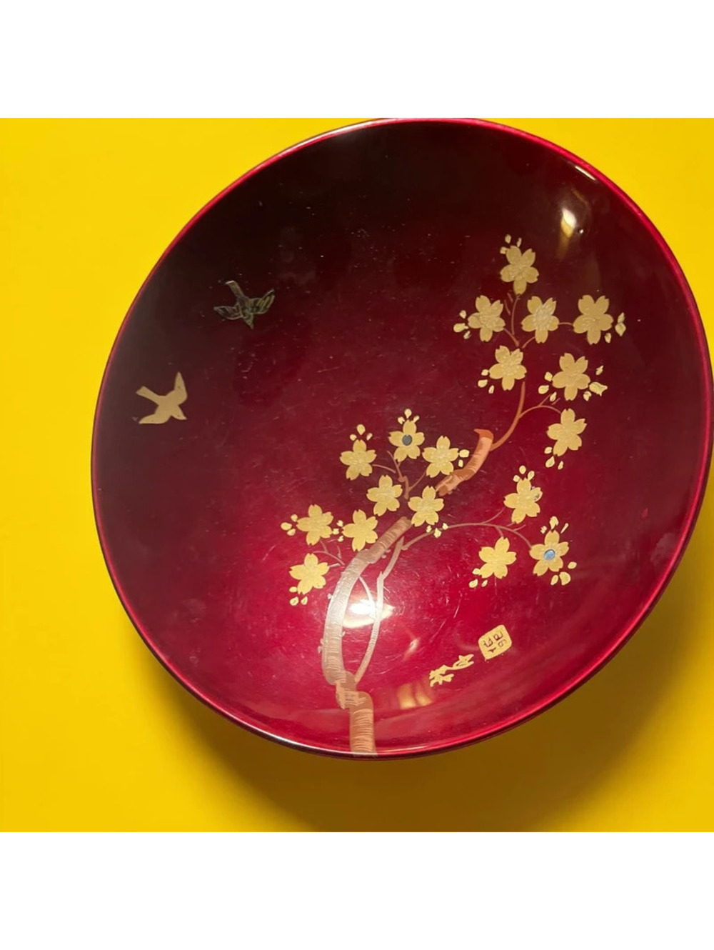 Japanese Red Lacquer Gold Makie Cherry Blossom Design